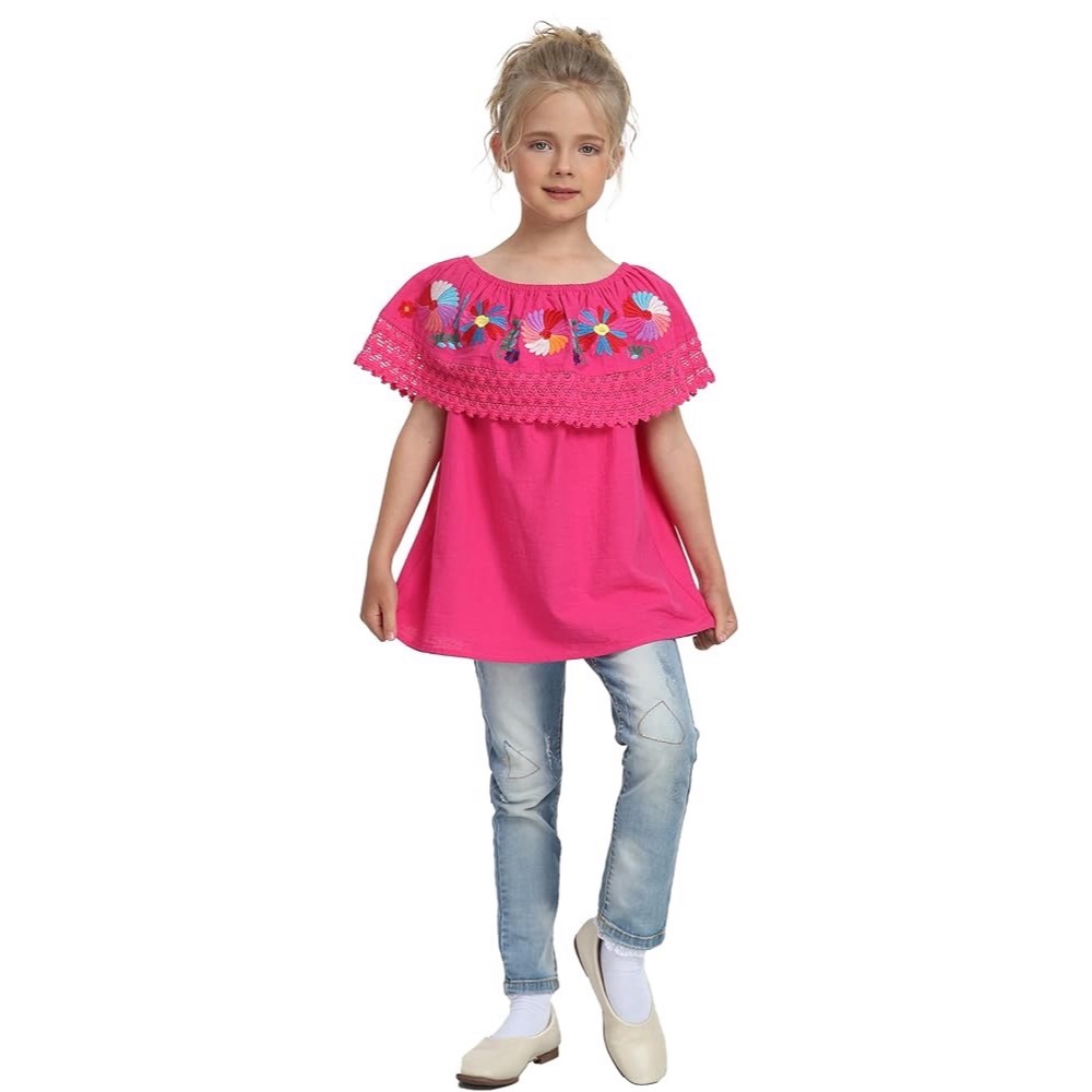 π$5 Pick!π Mexican Traditional Embroidered Off The Shoulder Peasant Lace Blouse - Picture 7 of 7